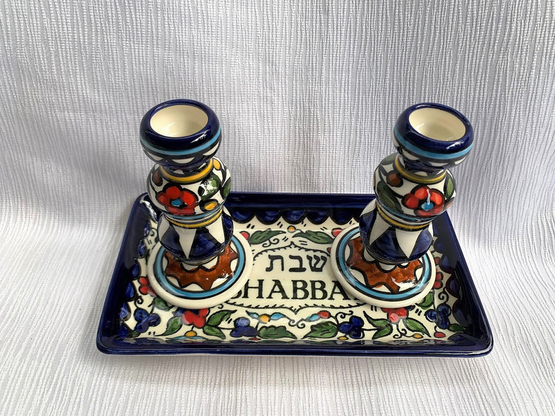 Amaizing Armenian Design Candlesticks with Matching Tray Flowers Design