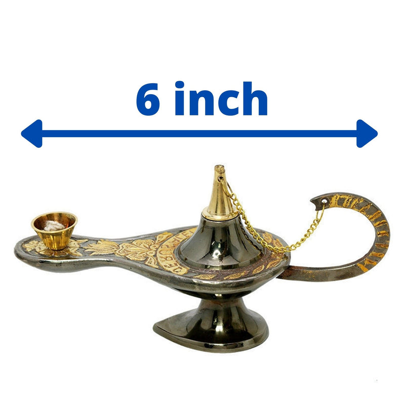 Amaizing Brass Black Copper Hand Made 6 Inch Aladdin Genie Lamp from Israel with The Word Jerusalem Magic Handcrafted Aladdin Oil Lamp Israel Art