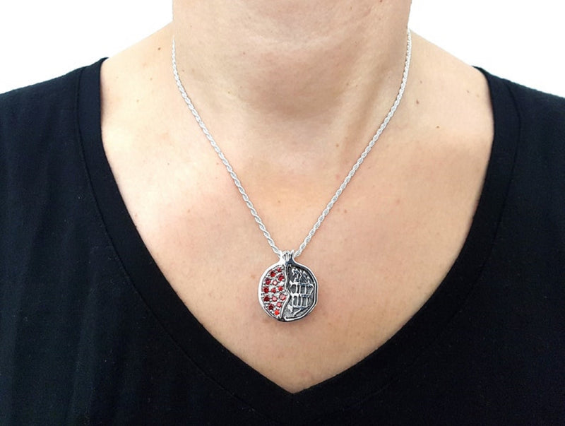 Handmade 925 Silver Ani Le Dodi Pomegranate Pendant Necklace set With Garnets
