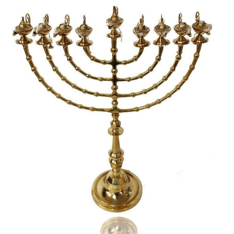 Brass Copper Hand Made Authentic Extra Large 22 Inch / 55 cm Hanukkah Candle Holder With 9 Genie Aladdin Oil Lamp Branches Gift