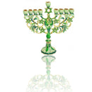 Amazing Gold Plated & Green Enamel With Zircons Inlay 9 Branch Hanukkah Menorah Chanukia From Jerusalem With Star Of David Judaica Hanukiah
