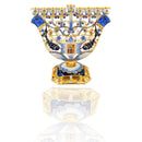 Amazing Gold Plated & Blue Enamel With Zircons Inlay 9 Branch Chanukia Two Doves / Hoshen / Star Of David Hanukkah Menorah From Jerusalem