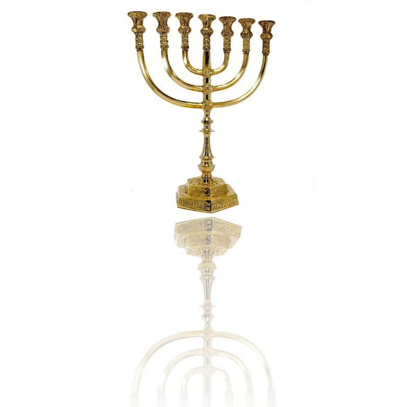 Brass Copper 14 Inch  Height Massive Temple Menorah Jerusalem Candle Holder Oil Stand Art 
