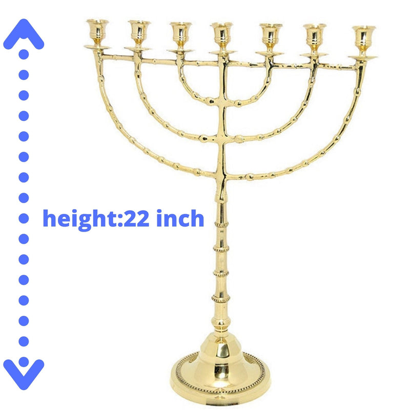 Brass Copper Jumbo Size Authentic XXL 22 Inch / 55 cm Seven Branches Israel Menorah Art Vintage Candle Holder