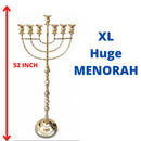 Brass Copper Seven Branch EXTRA HIGH MENORAH 52 Inch / 1.35 Meters Height For Carry Oil Glasses / Candles Judaica Gift