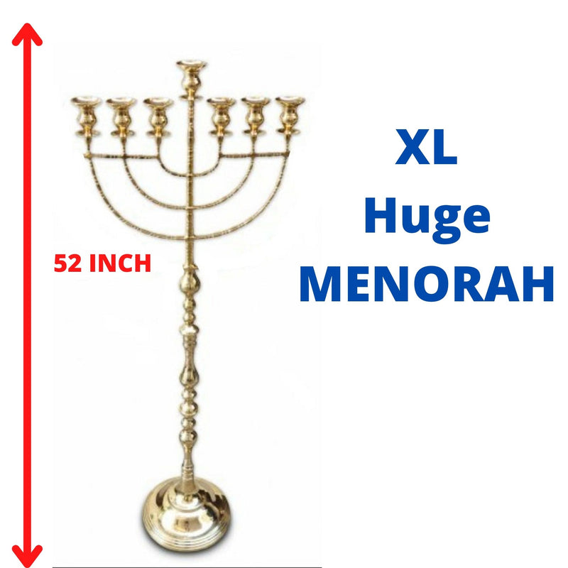 Brass Copper Seven Branch EXTRA HIGH MENORAH 52 Inch / 1.35 Meters Height For Carry Oil Glasses / Candles Judaica Gift