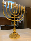 Amazing Hanukkih Brass Copper 14 Inch Height Massive Temple Hanukkiah Jerusalem Candle Holder Oil