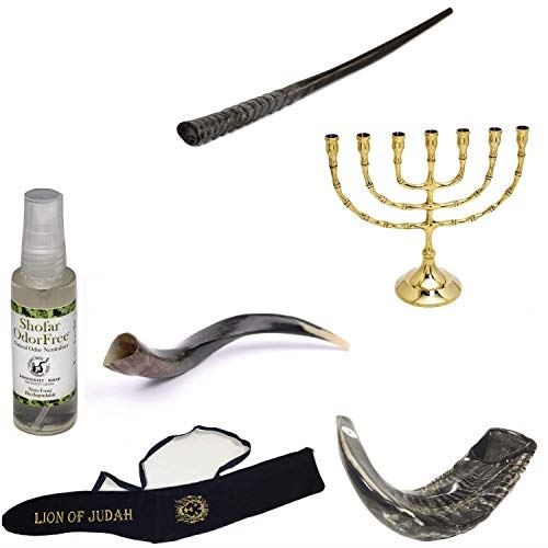 Amaizing Set Shofar,Oryx,Ram Horn,Kudu,Classic 8" Menorah,Carrying Bag+Spray