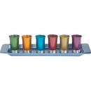 Yair Emanual Set of 6 Small Kiddush Goblets Cups with Tray Aluminum Multicolor