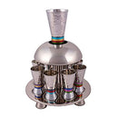 Yair Emanuel Wine Fountain Hammered Nickel Cone Shaped Cups Decorated with Color