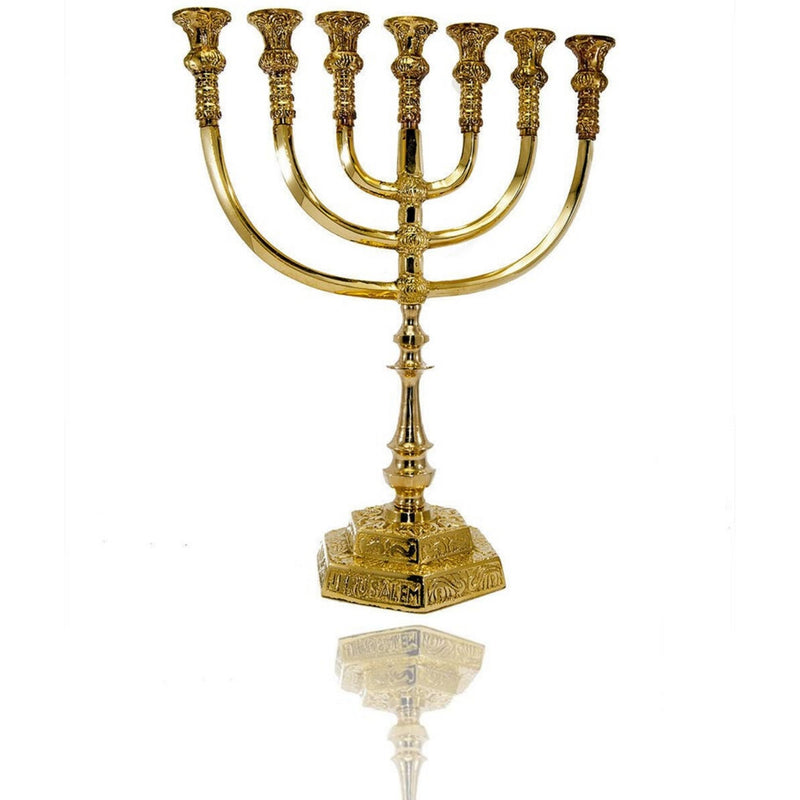 Brass Copper 14 Inch  Height Massive Temple Menorah Jerusalem Candle Holder Oil Stand Art 