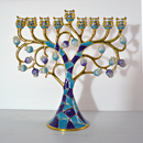 Cohen Tsemach Art & Gift Hand Painted Enamel Menorah Hanukkah Hanukkiah Pomegranate Turquoise