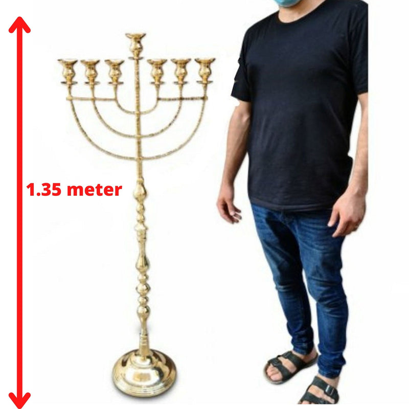 Brass Copper Seven Branch EXTRA HIGH MENORAH 52 Inch / 1.35 Meters Height For Carry Oil Glasses / Candles Judaica Gift