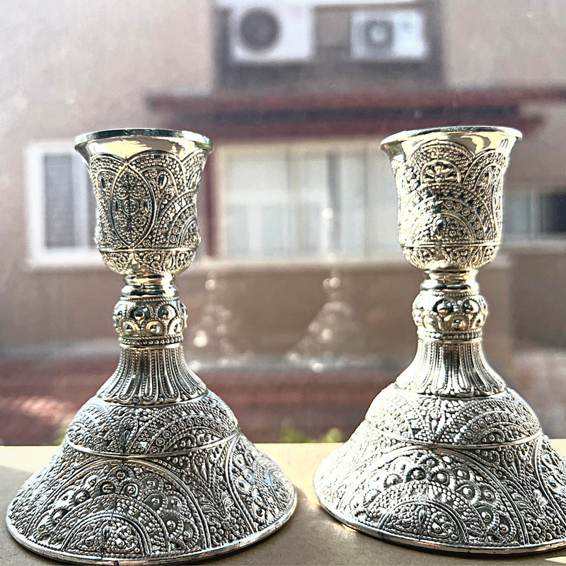 Sabbath Candlesticks ,Stunning Decorative Silver Plated , Judaica gift. candlestick holders. shabbath table Pair set with filigree Design