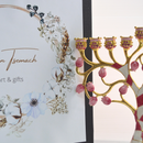 Cohen Tsemach Art & Gift Hand Painted Enamel Menorah Hanukkah Embellished with an Intertwining Pomegranate Design