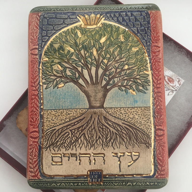 The TREE of LIFE. Hand Made Ceramic Plaque. 24k Gold Decor. Holy Land Gift Art i