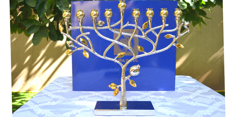 menorah hanukkah hanukkiah tree of life Pomegranate tree by yair emanuel judaica