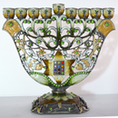 Cohen Tsemach Art & Gift Menorah Hanukkah two doves priestly breastplate Green Gold & Enamel With Zircons Nine Branch Chanukia