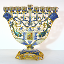 Cohen Tsemach Art & Gift Menorah Hanukkah two doves priestly breastplate Blue Gold & Enamel With Zircons Nine Branch Chanukia
