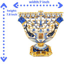 Amazing Gold Plated & Blue Enamel With Zircons Inlay 9 Branch Chanukia Two Doves / Hoshen / Star Of David Hanukkah Menorah From Jerusalem