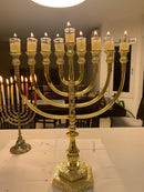 Amazing Hanukkih Brass Copper 14 Inch Height Massive Temple Hanukkiah Jerusalem Candle Holder Oil