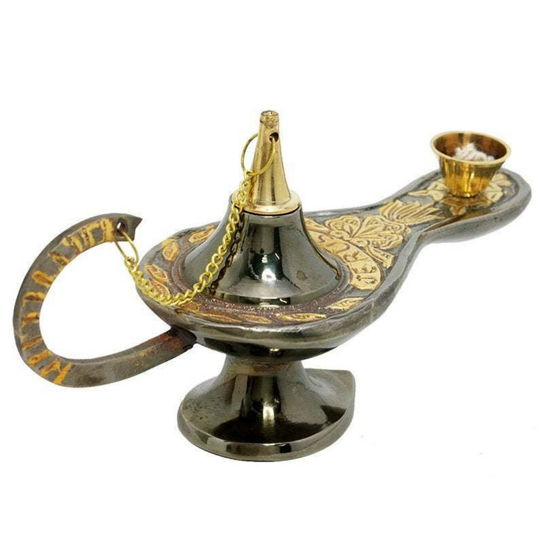 Amaizing Brass Black Copper Hand Made 6 Inch Aladdin Genie Lamp from Israel with The Word Jerusalem Magic Handcrafted Aladdin Oil Lamp Israel Art