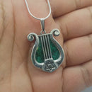 Eilat Stone 925 Sterling Silver Harp Pendant ,Eilat Stone Star Of David Pendant ,King David Harp Pendant ,Harp Necklace,Lyre Pendant