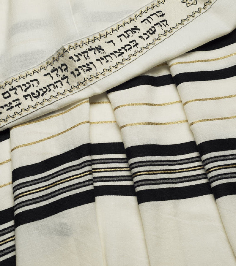 100% new Wool Tallit Prayer Shawl in Black and Gold Stripes Size 24" L X 72" W