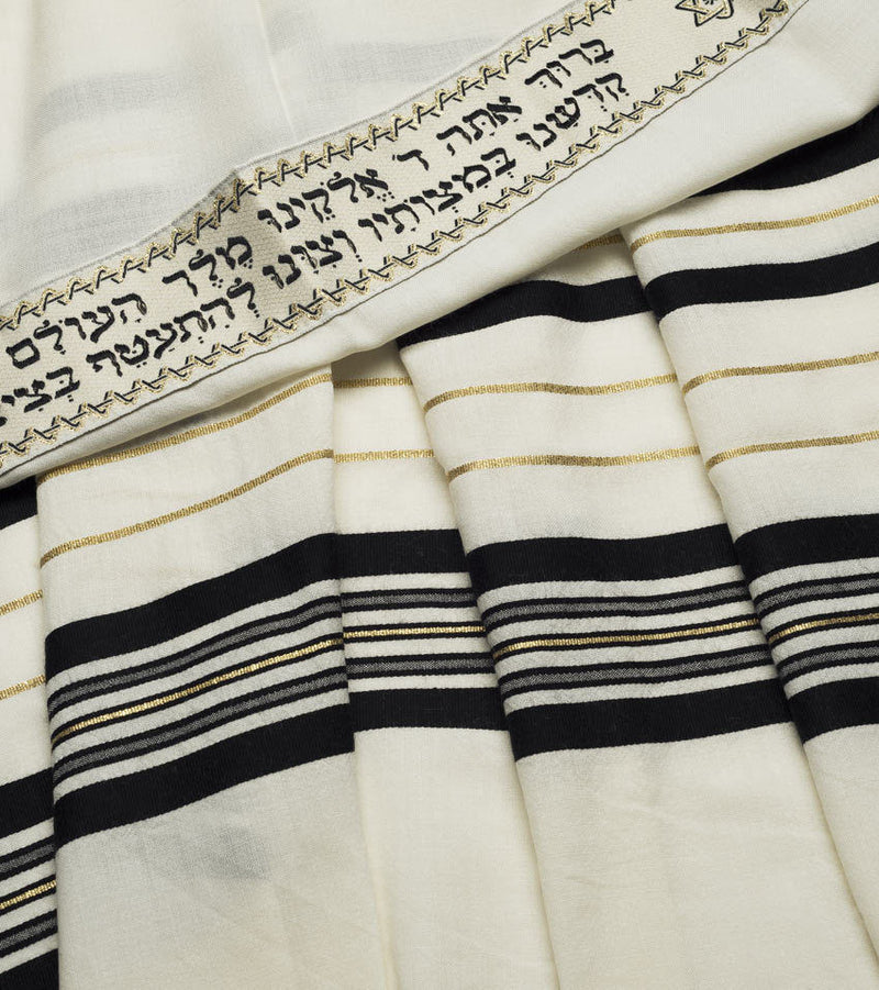 Talitania Black & Gold 100% Wool Kosher Tallit Prayer Shawl Made Select Size (80