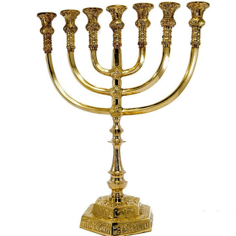Brass Copper 14 Inch  Height Massive Temple Menorah Jerusalem Candle Holder Oil Stand Art 