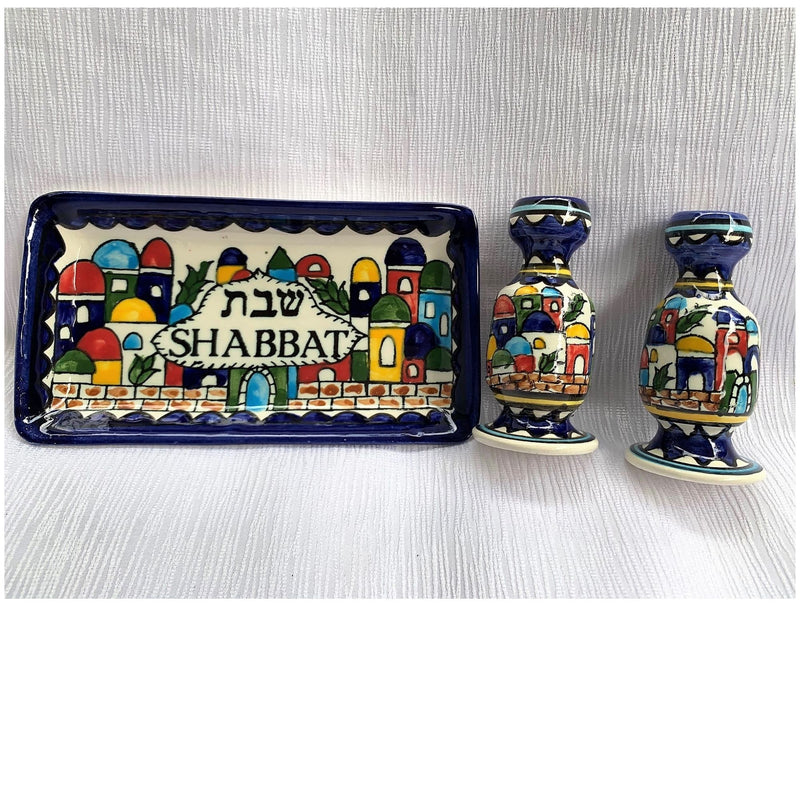 Amaizing Armenian Design Candlesticks with Matching Tray Jerusalem Design