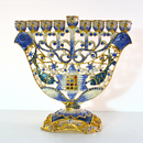 Cohen Tsemach Art & Gift Menorah Hanukkah two doves priestly breastplate Blue Gold & Enamel With Zircons Nine Branch Chanukia