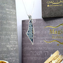 Sterling Silver Oxidized Map of Israel with Traveler's Prayer and Stars of David