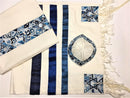 set Tallit+kippa+bag Embroidered Raw Silk 19X70" Emanuel Man/Women Magen David