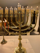 Amazing Hanukkih Brass Copper 14 Inch Height Massive Temple Hanukkiah Jerusalem Candle Holder Oil