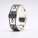 Silver 925 Ring Messianic Star Of David, Menorah, Fish Symbol Of Messianic