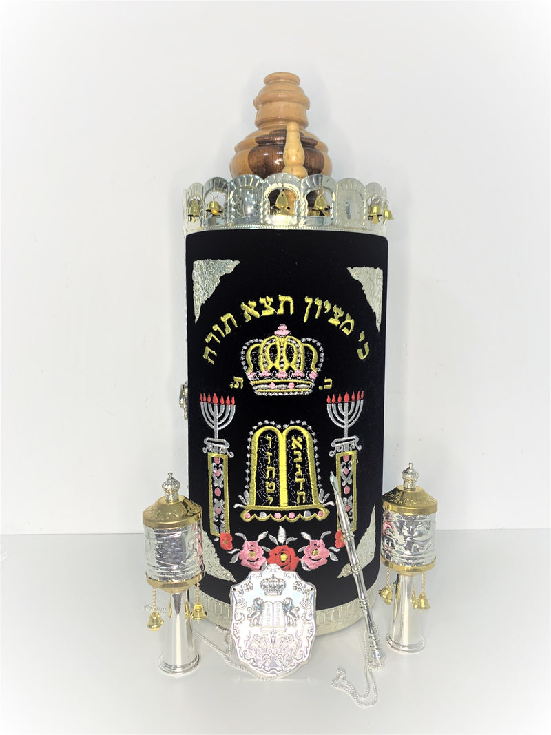 Glorious Hand Made Sefer Torah Scroll Replica Big 19.5" Sefaradic Judaica Rimonim and Yad