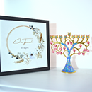 Cohen Tsemach Art & Gift Hand Painted Enamel Menorah Hanukkah Hanukkiah Pomegranate Blue & pink