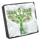 Amazing Gold Plated & Green Enamel With Zircons Inlay 9 Branch Hanukkah Menorah Chanukia From Jerusalem With Star Of David Judaica Hanukiah