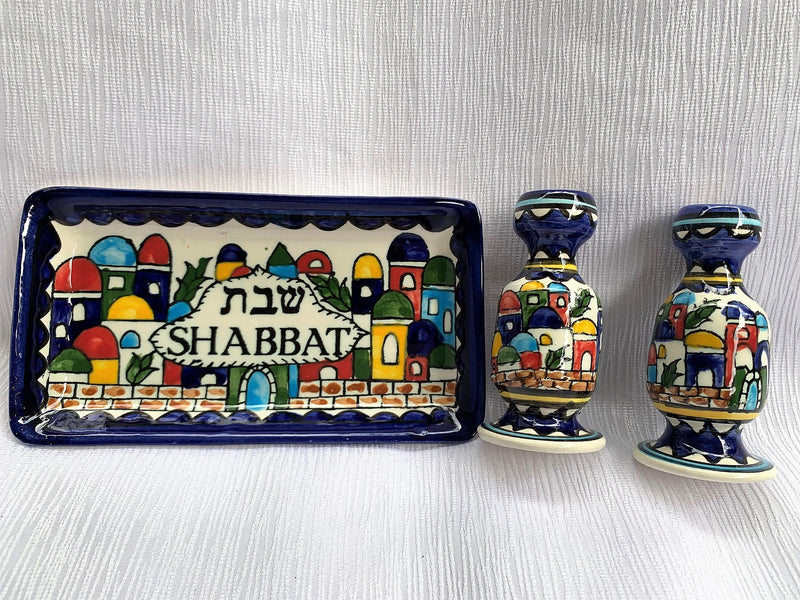 Amaizing Armenian Design Candlesticks with Matching Tray Jerusalem Design