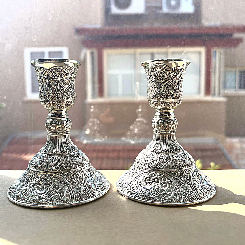 Sabbath Candlesticks ,Stunning Decorative Silver Plated , Judaica gift. candlestick holders. shabbath table Pair set with filigree Design