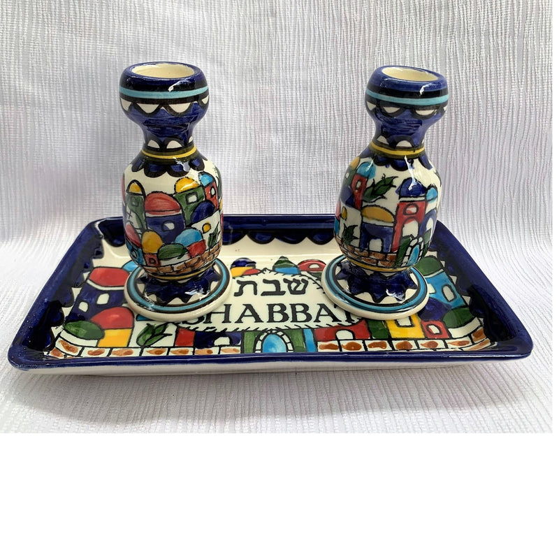 Amaizing Armenian Design Candlesticks with Matching Tray Jerusalem Design