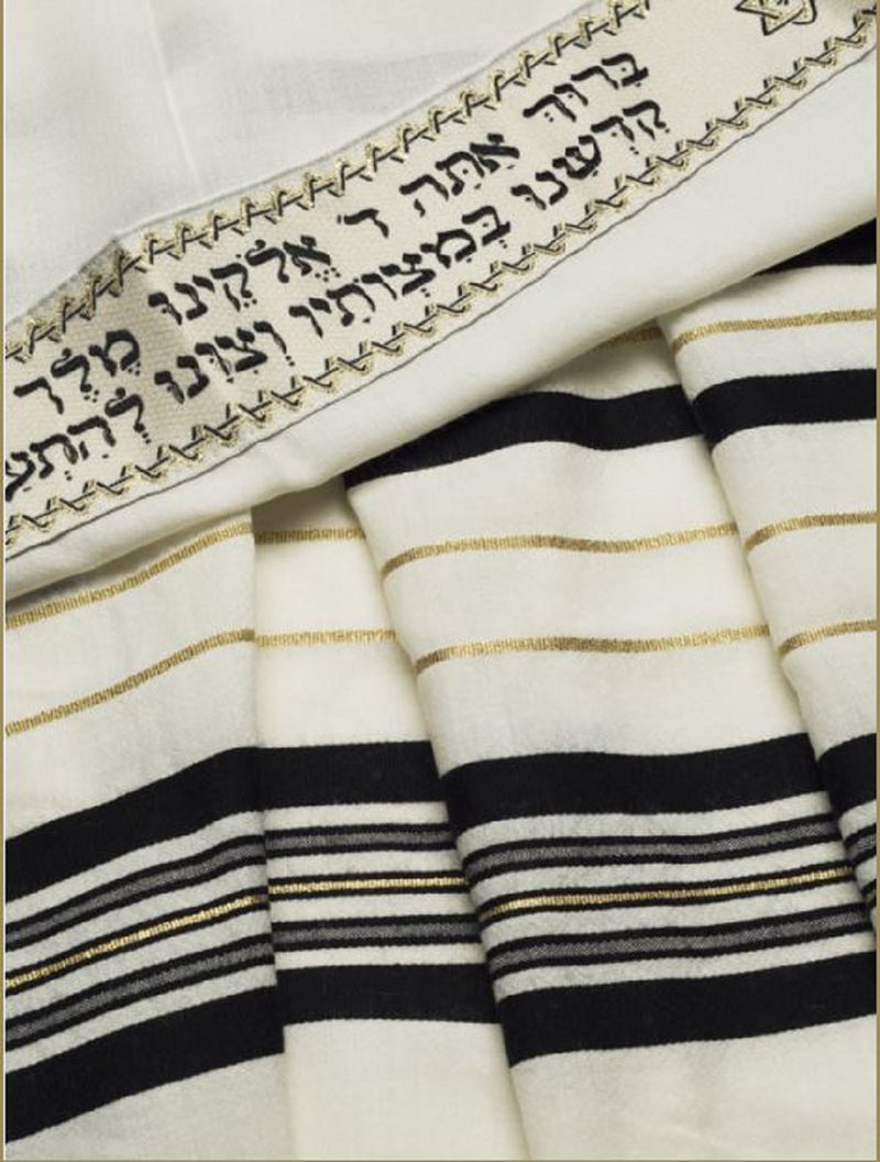 Talitania Black & Gold 100% Wool Kosher Tallit Prayer Shawl Made Select Size (50