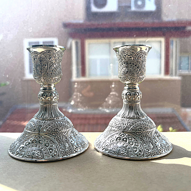 Sabbath Candlesticks ,Stunning Decorative Silver Plated , Judaica gift. candlestick holders. shabbath table Pair set with filigree Design