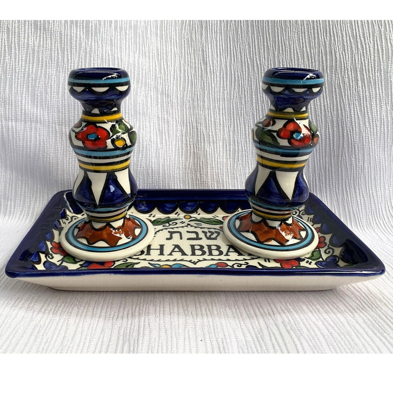 Amaizing Armenian Design Candlesticks with Matching Tray Flowers Design