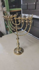 Brass Copper Hand Made Authentic Extra Large 22 Inch / 55 cm Hanukkah Candle Holder With 9 Genie Aladdin Oil Lamp Branches Gift