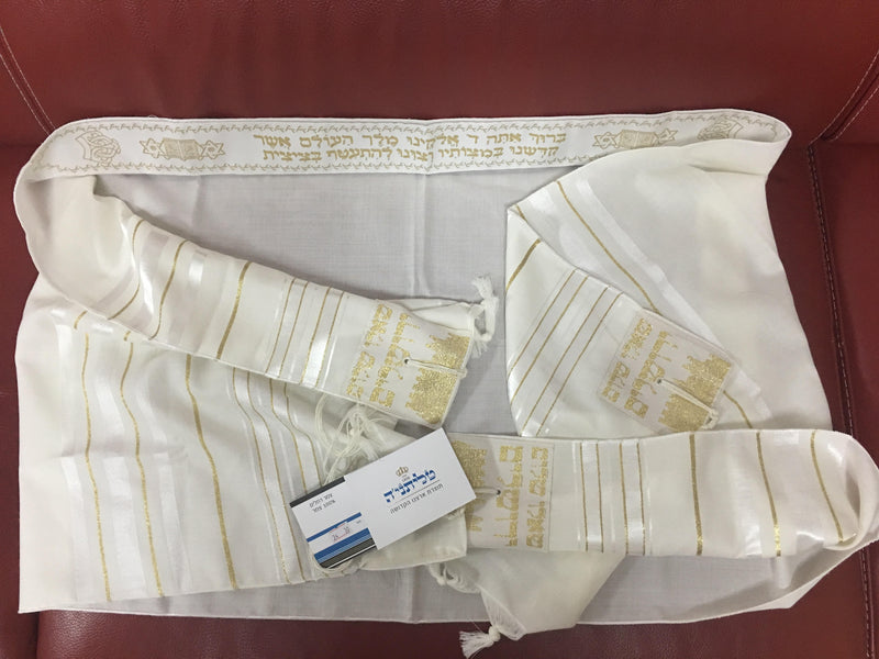 Tallit Prayer Schal aus 100% Wolle mit weißen und goldenen Streifen Größe...