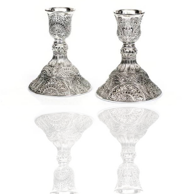 Sabbath Candlesticks ,Stunning Decorative Silver Plated , Judaica gift. candlestick holders. shabbath table Pair set with filigree Design