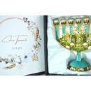Cohen Tsemach Art & Gift 7 Branch Menorah Candle Holder Jerusalem Hand Painted Crystal Rhinestones Bejeweled Turquoise