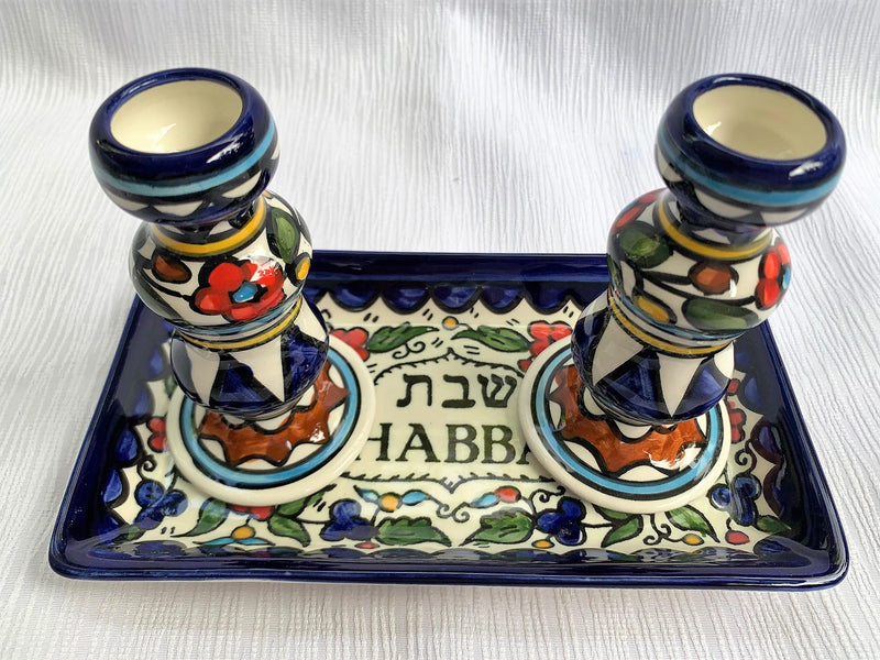 Amaizing Armenian Design Candlesticks with Matching Tray Flowers Design